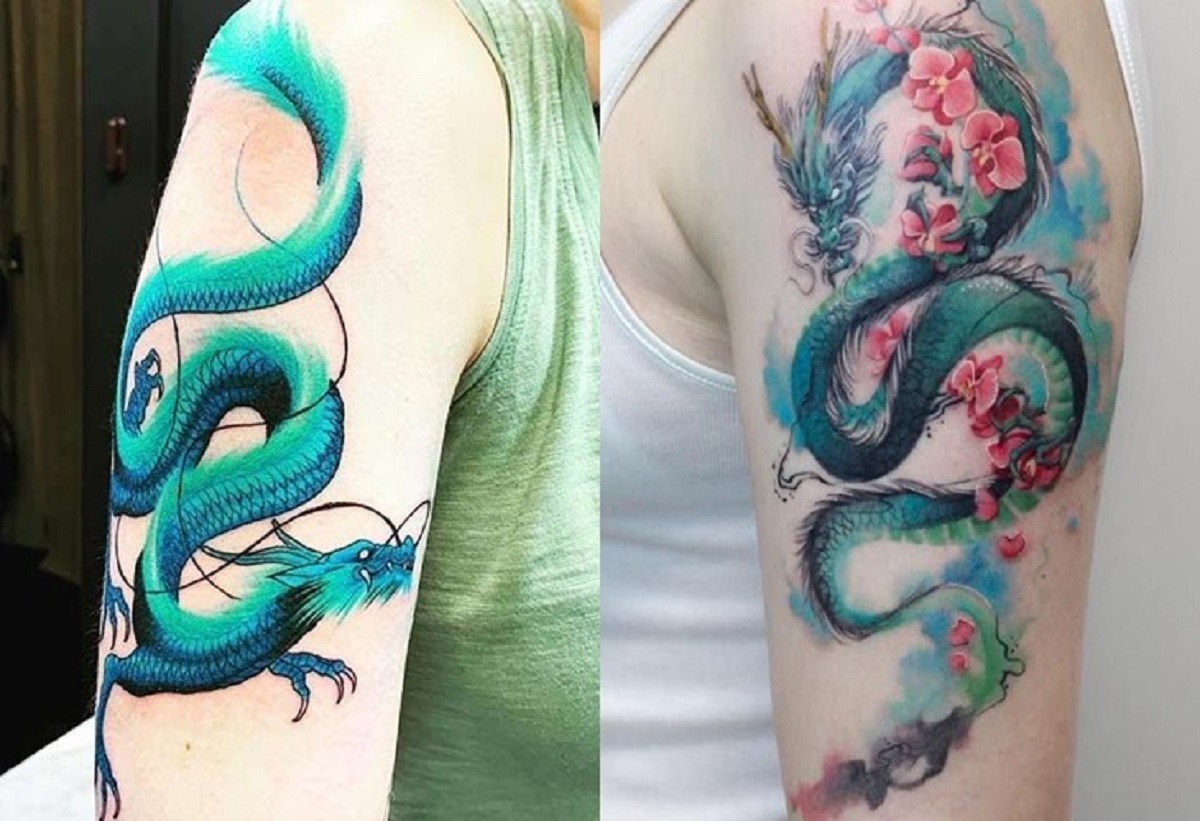 Mẫu hình tattoo rồng xanh trên cánh tay siêu đẹp