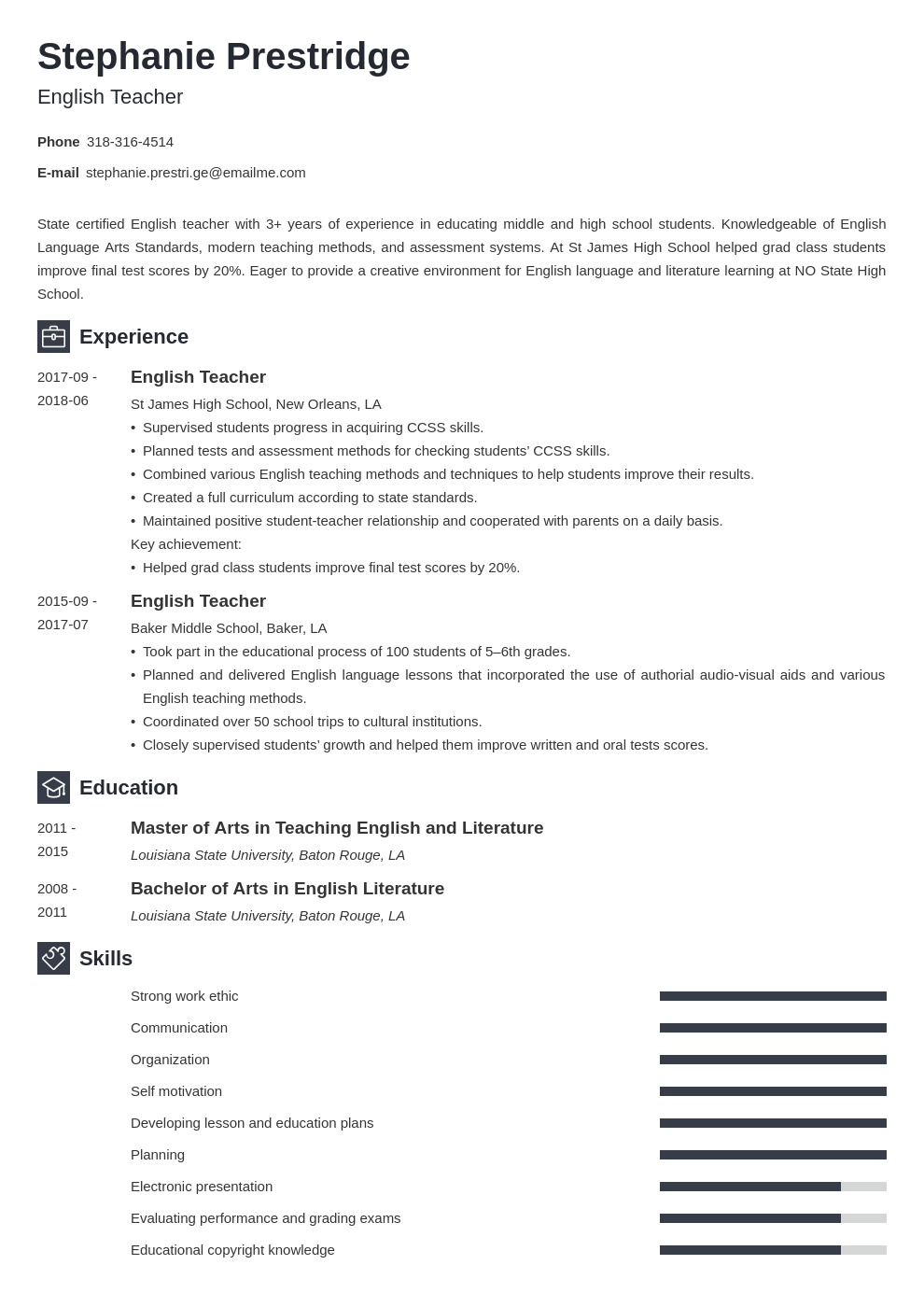 mẫu các kỹ năng trong CV bằng tiếng Anh