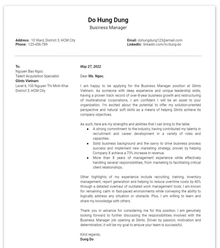 cover letter tiếng anh